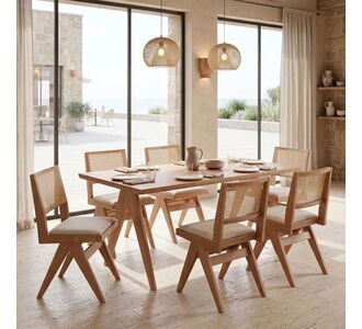 Τραπεζαρία Winslow pakoworld σετ 7τεμ ξύλο rubberwood σε ανοιχτό καρυδί απόχρωση 160x85x75εκ |  Τραπέζια στο espiti