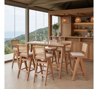 Τραπεζαρία μπαρ Winslow pakoworld σετ 7τεμ ξύλο rubberwood ανοιχτό καρυδί 120x45x100εκ |  Τραπέζια στο espiti