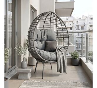 Πολυθρόνα Nestie pakoworld wicker rattan γκρι-μεταλλικό γκρι πόδι-γκρι μαξιλάρι 102x80x155εκ |  Κούνιες στο espiti