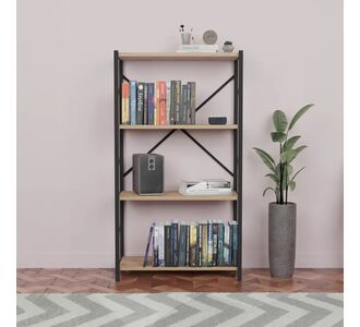 Βιβλιοθήκη Jackrey pakoworld oak μελαμίνης-μαύρο μέταλλο 63x30x114εκ |  Βιβλιοθήκες στο espiti