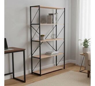 Βιβλιοθήκη Tikilmo pakoworld oak μελαμίνης-μαύρο μέταλλο 88x34x180εκ |  Βιβλιοθήκες στο espiti