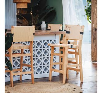 Σκαμπό μπαρ Nelanto pakoworld rubberwood φυσικό-έδρα φυσικό-μαύρο σχοινί 45x46x95εκ |  Σκαμπώ στο espiti