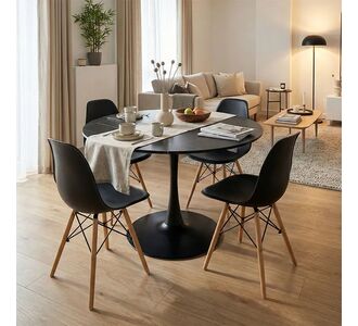 Τραπεζαρία Julita-Balou σετ 5τεμ pakoworld MDF-PP σε μαύρο-φυσικό απόχρωση Φ120x73εκ |  Σετ τραπεζαρία κήπου στο espiti