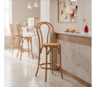 Σκαμπό μπαρ Thonet pakoworld φυσικό ξύλο οξιάς-έδρα φυσικό rattan 41x50x105εκ |  Σκαμπώ στο espiti