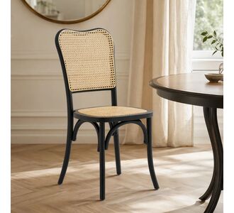 Καρέκλα στοιβαζόμενη Zozele pakoworld φυσικό rattan pe-μαύρο toon wood 45x51x88εκ |  Καρέκλες στο espiti