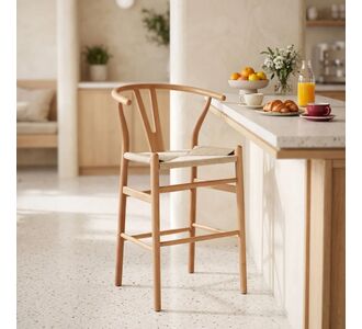 Σκαμπό μπαρ Wishbone pakoworld μεσαίου ύψους rubberwood-σχοινί σε φυσική απόχρωση 55x49x96εκ |  Σκαμπώ στο espiti
