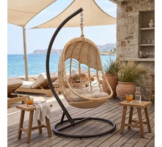 Κούνια Labreone pakoworld rattan φυσική απόχρωση -μαύρο μέταλλο-μπεζ μαξιλάρι 82x82x200εκ |  Κούνιες στο espiti