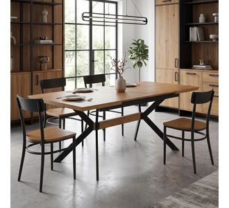 Τραπέζι Jessamy pakoworld επεκτεινόμενο MDF 43mm σε φυσική απόχρωση και πόδι μεταλλικό μαύρο 160/200x90x76εκ |  Τραπέζια στο espiti
