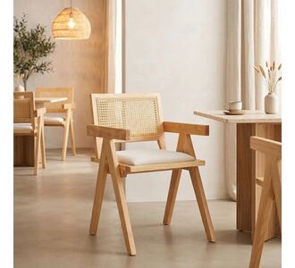 Πολυθρόνα Winslow pakoworld rubberwood σε φυσική απόχρωση-ύφασμα λευκό 51x55x80εκ |  Πολυθρόνες τραπεζαρίας στο espiti