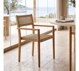 Πολυθρόνα Lengan pakoworld σκελετός teak ξύλο σε φυσική απόχρωση-μπεζ σχοινί 54x52x80εκ |  Πολυθρόνες τραπεζαρίας στο espiti