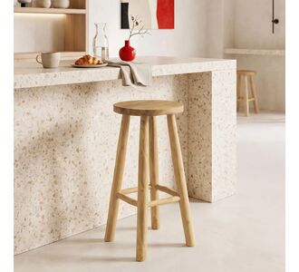 Σκαμπό μπαρ Nusiwo pakoworld teak ξύλο σε φυσική απόχρωση Φ35x70εκ |  Σκαμπώ μπαρ στο espiti
