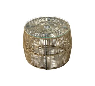 Τραπέζι Adela pakoworld pe wicker-γυαλί σε φυσική απόχρωση Φ47x38εκ |  Τραπέζια κήπου στο espiti