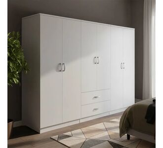 Ντουλάπα εξάφυλλη Athos I pakoworld λευκή 240x42x180εκ |  Ντουλάπες ρούχων στο espiti