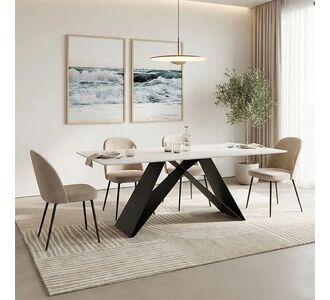 Τραπέζι Mapele pakoworld sintered stone λευκή όψη μαρμάρου με μαύρα μεταλλικά πόδια 180x90x75εκ |  Τραπέζια στο espiti