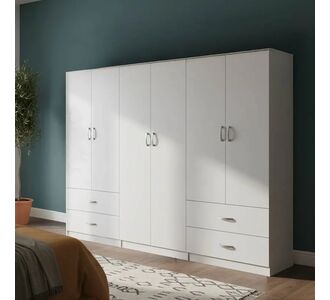 Ντουλάπα εξάφυλλη Athos pakoworld λευκή 240x42x180εκ |  Ντουλάπες ρούχων στο espiti