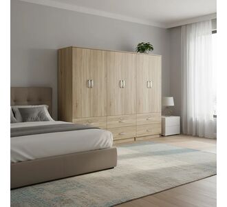 Ντουλάπα εξάφυλλη με συρτάρια Athos pakoworld sonoma 240x42x180εκ |  Ντουλάπες ρούχων στο espiti