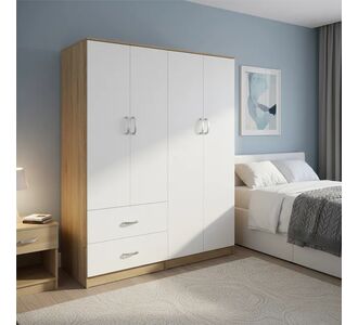 Ντουλάπα τετράφυλλη Athos pakoworld sonoma-λευκό 160x42x180εκ |  Ντουλάπες ρούχων στο espiti