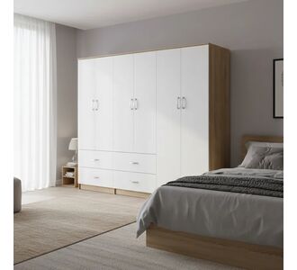 Ντουλάπα εξάφυλλη Athos pakoworld sonoma-λευκή 240x42x180εκ |  Ντουλάπες ρούχων στο espiti