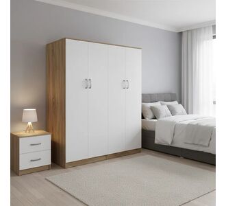Ντουλάπα τετράφυλλη Athos Ι pakoworld sonoma-λευκό 160x42x180εκ |  Ντουλάπες ρούχων στο espiti