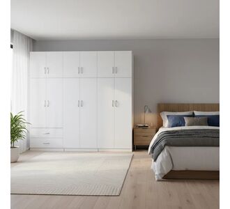 Ντουλάπα εξάφυλλη με πατάρι Athos I pakoworld λευκή 240x42x240εκ |  Ντουλάπες ρούχων στο espiti