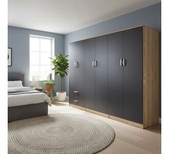 Ντουλάπα εξάφυλλη Athos I pakoworld sonoma-ανθρακί 240x42x180εκ |  Ντουλάπες ρούχων στο espiti
