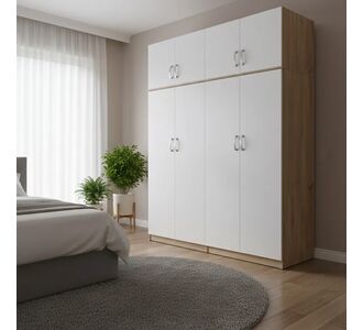 Ντουλάπα τετράφυλλη με πατάρι Athos Ι pakoworld sonoma-λευκή 160x42x240εκ |  Ντουλάπες ρούχων στο espiti