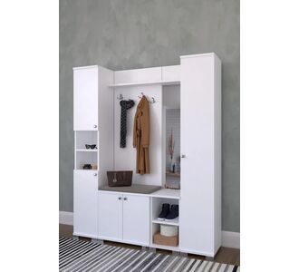 Stewehome Λευκή σκανδιναβικού στιλ ντουλάπα εισόδου Λευκό 150x33x177 cm 612385 |  Καλόγεροι -Κρεμάστρες στο espiti