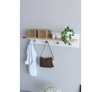 Stewehome Σκανδιναβικός μοντέρνος κρεμαστός καλόγερος τοίχου από Συνθετικό ξύλο με ράφι σε απόχρωση δρυός και λευκού Λευκό 90x17x25 cm 801808 |  Καλόγεροι -Κρεμάστρες στο espiti