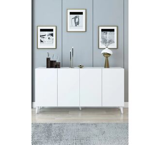 Stewehome Μοντέρνα λευκή κονσόλα με 4 πόρτες για σαλόνι και πολύπλευρη μονάδα αποθήκευσης Λευκό 150x32x75 cm 548572 |  Βιτρίνες - Έπιπλα εισόδου στο espiti
