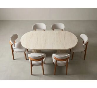 Stewehome Τραπέζι Bohem από MDF 6 ατόμων με 6 ξύλινες καρέκλες με ύφασμα Puffy 90x170 cm 11677671 |  Σετ τραπεζαρίες στο espiti