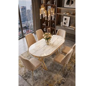 Stewehome Oslo τραπέζι από MDF 6 ατόμων με 6 Viyadük καρέκλες 34085685 |  Σετ τραπεζαρίες στο espiti