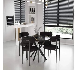 Stewehome Στρογγυλό τραπέζι από MDF για 4 άτομα και 4 μαύρες καρέκλες Teddy. 90x90 cm 2914826 |  Σετ τραπεζαρίες στο espiti