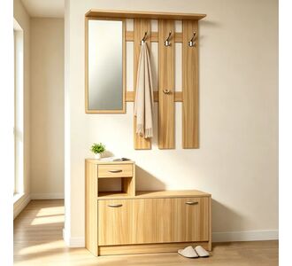 Έπιπλο εισόδου Jentia pakoworld  με καθρέπτη sonoma MDF 113x100x89εκ |  Βιτρίνες - Έπιπλα εισόδου στο espiti