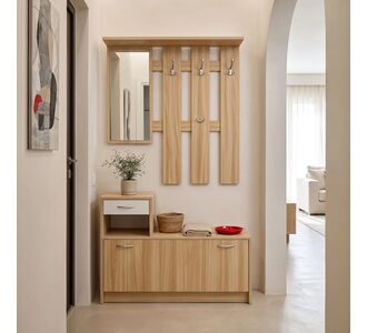 Έπιπλο εισόδου Jentia pakoworld  με καθρέπτη sonoma με λευκό MDF 113x100x89εκ |  Βιτρίνες - Έπιπλα εισόδου στο espiti