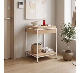 Κονσόλα Odar pakoworld με αποθηκευτικό χώρο sonoma MDF με λευκό μέταλλο 63x63x80εκ |  Συρταριέρες -Κονσόλες στο espiti