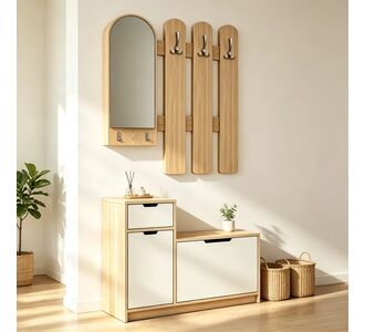 Έπιπλο εισόδου Kenty pakoworld  με καθρέπτη sonoma με λευκό MDF 100x28x110εκ |  Βιτρίνες - Έπιπλα εισόδου στο espiti
