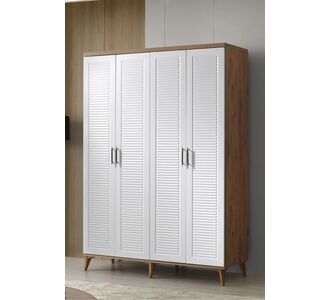 Stewehome Ντουλάπα με 4 πόρτες από MDF ατλαντικό πεύκο λευκή μοντέρνου country στυλ με πόδια 140x52x52 cm 89293964 |  Ντουλάπες ρούχων στο espiti