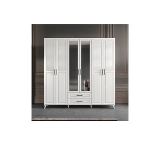 Stewehome Ντουλάπα με 6 πόρτες και καθρέφτη από MDF λευκή μοντέρνου country στυλ 210x52x52 cm 28651321 |  Ντουλάπες ρούχων στο espiti