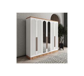 Stewehome Ντουλάπα με 6 πόρτες και καθρέφτη από MDF για υπνοδωμάτιο σκανδιναβικού μοντέρνου στιλ 210x52x52 cm 77503193 |  Ντουλάπες ρούχων στο espiti