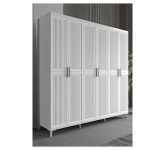 Stewehome Ντουλάπα με πόδια και 6 πόρτες από MDF για υπνοδωμάτιο μοντέρνου στιλ 210x52x52 cm 75213960 |  Ντουλάπες ρούχων στο espiti