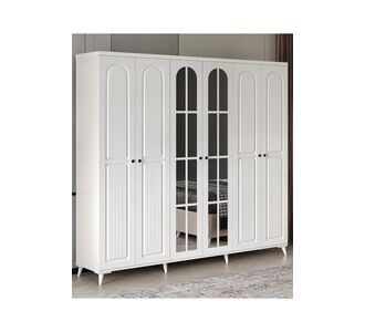 Stewehome Ντουλάπα με 6 πόρτες και καθρέφτη από MDF λευκή κλασικού και μοντέρνου στυλ 210x52x52 cm 67866894 |  Ντουλάπες ρούχων στο espiti
