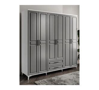 Stewehome Ντουλάπα με 6 πόρτες από MDF με ανθρακί και λευκό μοντέρνου country στυλ 210x52x52 cm 30838488 |  Ντουλάπες ρούχων στο espiti