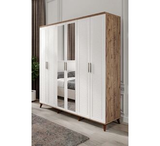 Stewehome Ντουλάπα με 6 πόρτες από mdf ατλαντικό πεύκο σκανδιναβικού στιλ με καθρέφτη 210x52x52 cm 41947332 |  Ντουλάπες ρούχων στο espiti