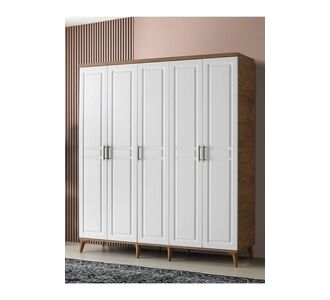 Stewehome Ντουλάπα με 5 πόρτες από MDF με σχέδιο ατλαντικού πεύκου και λευκές πόρτες για υπνοδωμάτιο 175x52x52 cm 34916945 |  Ντουλάπες ρούχων στο espiti