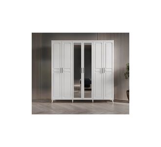 Stewehome Ντουλάπα με 6 πόρτες και καθρέφτη από MDF λευκή μοντέρνου στιλ 210x52x52 cm 50149521 |  Ντουλάπες ρούχων στο espiti