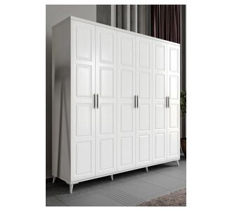 Stewehome Ντουλάπα με 6 πόρτες από MDF λευκή μοντέρνου στιλ 210x52x52 cm 35810104 |  Ντουλάπες ρούχων στο espiti
