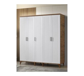 Stewehome Ντουλάπα υπνοδωματίου με 5 πόρτες από mdf ατλαντικό πεύκο και ματ λευκή μεμβράνη σε μοντέρνο country στιλ με πόδια 175x52x52 cm 88609889 |  Ντουλάπες ρούχων στο espiti