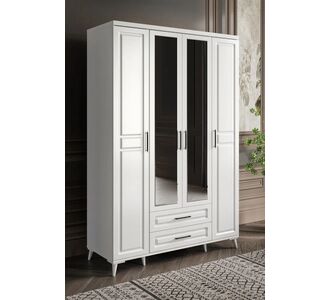 Stewehome Ντουλάπα με 4 πόρτες και συρτάρια από mdf με καθρέφτη και πόδια 140x52x52 cm 63777749 |  Ντουλάπες ρούχων στο espiti
