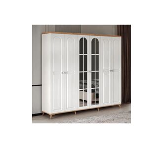 Stewehome Ντουλάπα με 6 πόρτες και καθρέφτη από mdf μποέμ σκανδιναβικού στιλ 210x52x52 cm 51820888 |  Ντουλάπες ρούχων στο espiti
