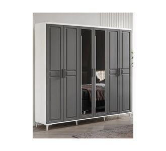 Stewehome Ντουλάπα με 6 πόρτες καθρέφτη από MDF σε country στυλ 210x52x52 cm 50960243 |  Ντουλάπες ρούχων στο espiti